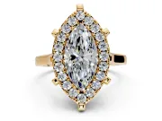 Single Halo Engagement Ring Setting for Marquise Center with Corner Claws, Plain Band and Prong Head in Yellow Gold