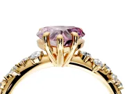 Solitaire Engagement Ring Setting for Fancy Pink Heart-Shaped Center with Trailing Leaf Accent Band and Prong Head in Yellow Gold