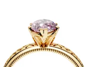 Solitaire Engagement Ring Setting for Fancy Pink Marquise Center with Milgrain X Pattern Band and Prong Head in Yellow Gold