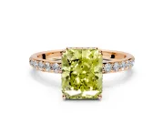 Hidden Halo Engagement Ring Setting for Fancy Yellow Radiant Cut Center with Pave Band and Prong Head in Rose Gold