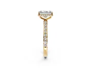 Hidden Halo Engagement Ring Setting for Radiant Cut Center with Pave Band and Prong Head in Yellow Gold