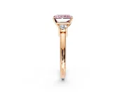 3 Stone Engagement Ring Setting for Fancy Pink Radiant Cut Center with Wide Plain Band and Prong Head in Rose Gold