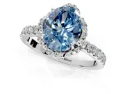 Halo Engagement Ring Setting for Fancy Blue Oval Center with Openwork Halo, Pave Band and Prong Head in Sterling Silver