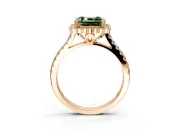 Milgrain Floral Halo Engagement Ring Setting for Fancy Green Asscher Cut Center with Pave Band and Prong Head in Rose Gold