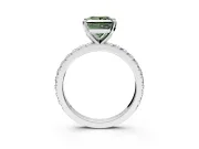 Solitaire Engagement Ring Setting for Fancy Green Princess Cut Center with Fine Pave Band and Claw Prong Head in White Gold