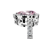 Accent Halo Engagement Ring Setting for Fancy Pink Pear-Shaped Center with Full-Length Pave Band and Prong Head in White Gold