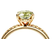 Solitaire Engagement Ring Setting for Fancy Yellow Oval Center with Milgrain X Pattern Band and Prong Head in Yellow Gold
