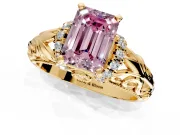 Solitaire Engagement Ring Setting for Fancy Pink Emerald Cut Center with Filigree Accent Basket and Prong Head in Yellow Gold