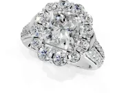 Large Accent Halo Engagement Ring Setting for Radiant Cut Center with Pave Split Shank and Prong Head in Sterling Silver