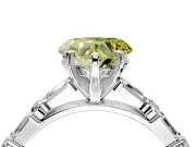 Baguette Engagement Ring Setting for Fancy Yellow Heart-Shaped Center with Alternating Bar-Set Band and Prong Head in White Gold