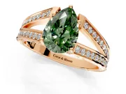 Split Shank Engagement Ring Setting for Fancy Green Pear-Shaped Center with Pave Split Shank and Prong Head in Rose Gold