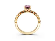 Solitaire Engagement Ring Setting for Fancy Pink Emerald Cut Center with Bezel-Dot Beaded Band and Prong Head in Yellow Gold