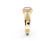 Halo Engagement Ring Setting for Fancy Pink Asscher Cut Center with Wide Band, Inlaid Accent Row and Prong Head in Yellow Gold