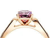 Solitaire Engagement Ring Setting for Fancy Pink Emerald Cut Center with Channel Accents and Prong Head in Rose Gold