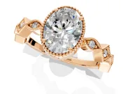 Milgrain Bezel Engagement Ring Setting for Oval Center with Marquise Stations and Bezel Head in Rose Gold