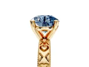 Solitaire Engagement Ring Setting for Fancy Blue Round Cut Center with XO Engraved Band and Prong Head in Yellow Gold