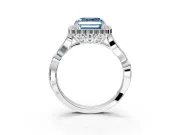 Halo Engagement Ring Setting for Fancy Blue Asscher Cut Center with Leaf Motif Split Shank and Prong Head in Platinum