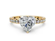 Solitaire Engagement Ring Setting for Heart-Shaped Center with Large Accents and Prong Head in Yellow Gold