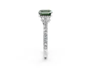 Solitaire Engagement Ring Setting for Fancy Green Asscher Cut Center with Widening Pave Band and Claw Prong Head in Sterling Silver