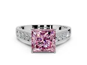 Solitaire Engagement Ring Setting for Fancy Pink Princess Cut Center with Cathedral Channel Band and Prong Head in White Gold