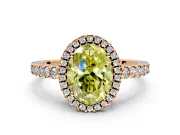 Accent Halo Engagement Ring Setting for Fancy Yellow Oval Center with Full-Length Pave Band and Prong Head in Rose Gold