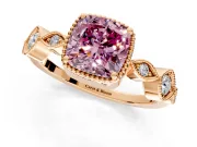 Vintage Station Engagement Ring Setting for Fancy Pink Cushion Cut Center with Accents and Prong Head in Rose Gold
