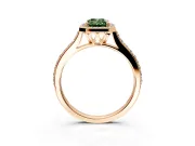 Halo Engagement Ring Setting for Fancy Green Emerald Cut Center with Pave Accents, Heart Basket and Prong Head in Rose Gold
