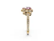 Halo Engagement Ring Setting for Fancy Pink Heart-Shaped Center with Metal-Rimmed Halo, Pave Band and Prong Head in Yellow Gold