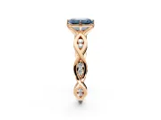 Solitaire Engagement Ring Setting for Fancy Blue Emerald Cut Center with Accented Twist Band and Leaf Prong Head in Rose Gold