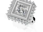Halo Engagement Ring Setting for Princess Cut Center with Milgrain Bezel Rim, Plain Band and Prong Head in Sterling Silver
