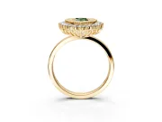 Halo Engagement Ring Setting for Fancy Green Pear-Shaped Center with Milgrain Bezel Rim, Plain Band and Prong Head in Yellow Gold
