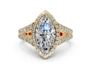 Halo Engagement Ring Setting for Marquise Center with Narrow Pave Split Shank and Prong Head in Yellow Gold