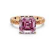 Solitaire Engagement Ring Setting for Fancy Pink Asscher Cut Center with Scrollwork Band and Prong Head in Rose Gold
