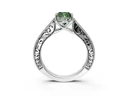 Solitaire Engagement Ring Setting for Fancy Green Cushion Cut Center with Engraved Pave Band and Prong Head in White Gold