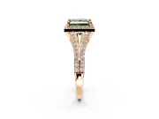 Halo Engagement Ring Setting for Fancy Green Princess Cut Center with Pave Split Shank and Prong Head in Rose Gold