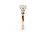 5 Stone Engagement Ring Setting for Emerald Cut Center with Graduated Accents and Prong Head in Rose Gold
