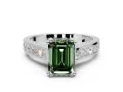 Solitaire Engagement Ring Setting for Fancy Green Emerald Cut Center with Channel Band and Double Claw Prong Head in Sterling Silver