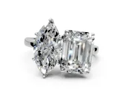 Marquise and Emerald Cut Lab-Grown Diamond Toi et Moi Engagement Ring with Prong-Set Stones in Sterling Silver