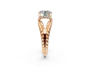 Halo Engagement Ring Setting for Round Cut Center with Rope Twist Split Shank and Prong Head in Rose Gold