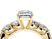 5 Stone Engagement Ring Setting for Emerald Cut Center with Graduated Accents and Prong Head in Yellow Gold
