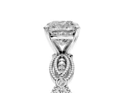 Solitaire Engagement Ring Setting for Cushion Cut Center with Marquise Panel Band and Prong Head in Platinum