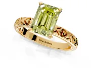 Solitaire Engagement Ring Setting for Fancy Yellow Emerald Cut Center with XO Engraved Band and Prong Head in Yellow Gold