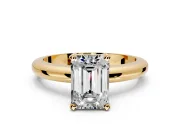 Solitaire Engagement Ring Setting for Emerald Cut Center with Wire Band and Prong Head in Yellow Gold