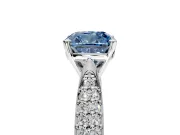 Solitaire Engagement Ring Setting for Fancy Blue Cushion Cut Center with Multi-Row Accents and Prong Head in Sterling Silver