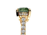 Solitaire Engagement Ring Setting for Fancy Green Cushion Cut Center with Widening Pave Band and Claw Prong Head in Yellow Gold