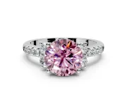 Paired Accent Engagement Ring Setting for Fancy Pink Round Cut Center with Pave Band and Prong Head in Sterling Silver