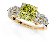 Cluster Engagement Ring Setting for Fancy Yellow Cushion Cut Center with 2-Row Shoulder Clusters and Prong Head in Yellow Gold