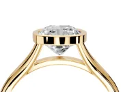 Solitaire Engagement Ring Setting for Cushion Cut Center with V Split Shank and Bezel Head in Yellow Gold