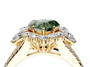 Halo Engagement Ring Setting for Fancy Green Heart-Shaped Center with Two-Strand Split Shank and Prong Head in Yellow Gold