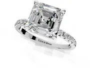 Solitaire Engagement Ring Setting for Asscher Cut Center with Fine Pave Narrow Band and Prong Head in Platinum